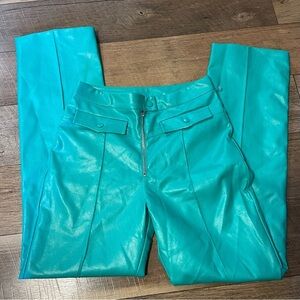 Hosbjerg Bright Blue Bold High Rise Straight Leg Faux Leather Pants D5